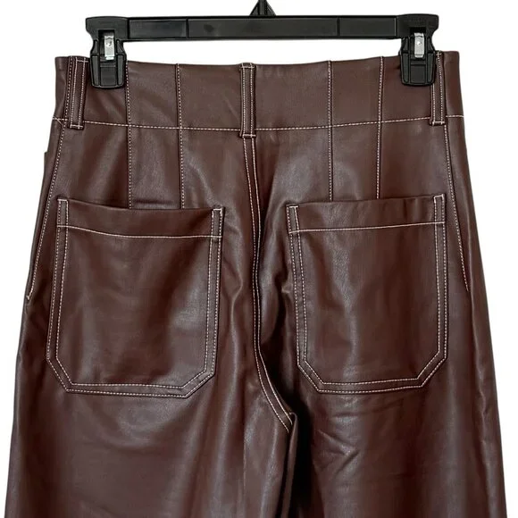 Anthropologie Maeve Colette Cropped Wide Leg Pants Faux Leather Top Stitch 27